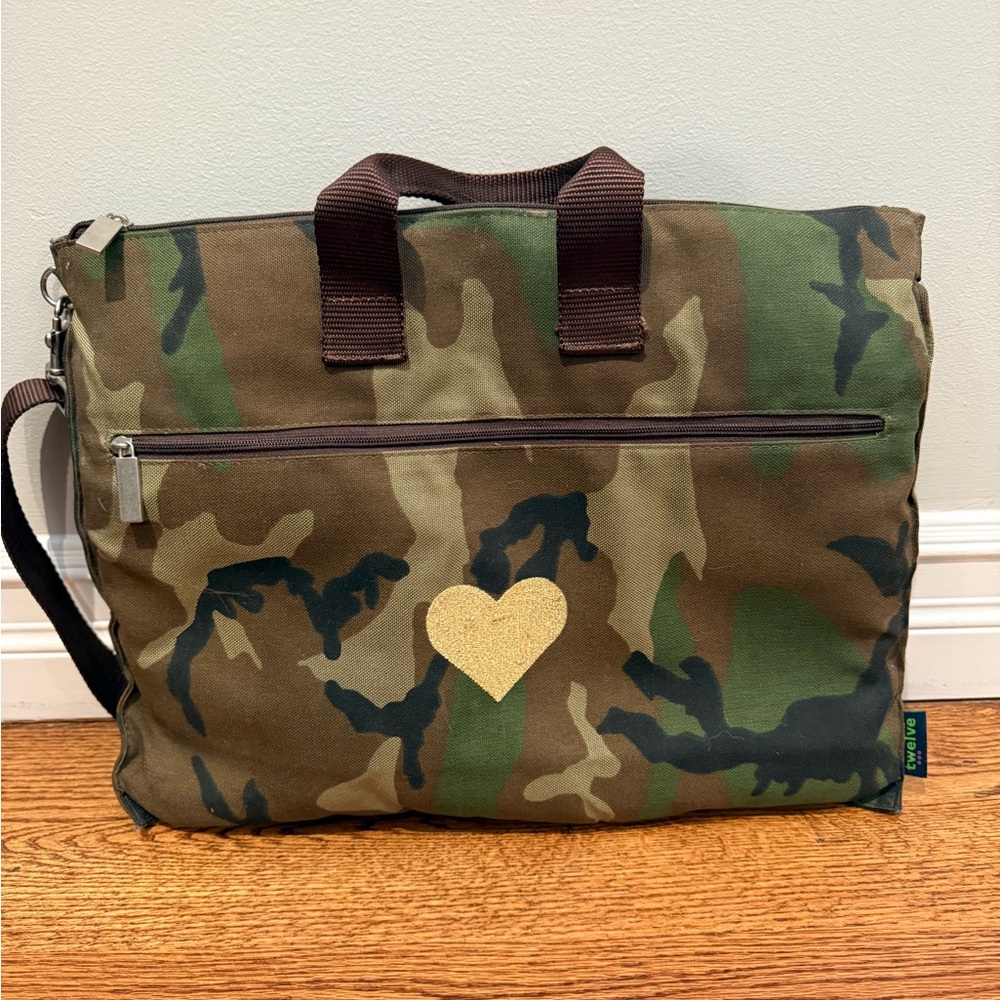 Twelve Camouflage Laptop Bag with Gold Heart Design